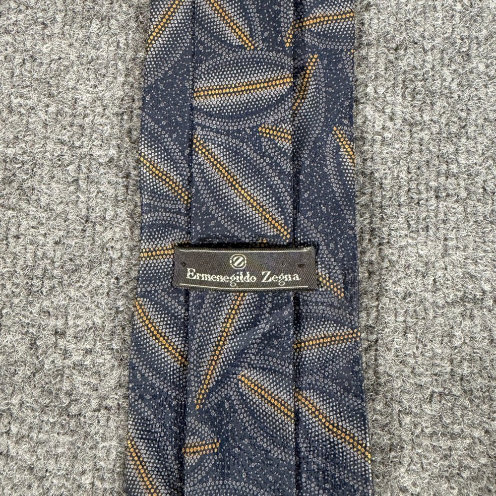 Ermenegildo Zegna Mens Silk Tie Blue Orange Geometric Leaf Pattern Italy #4929